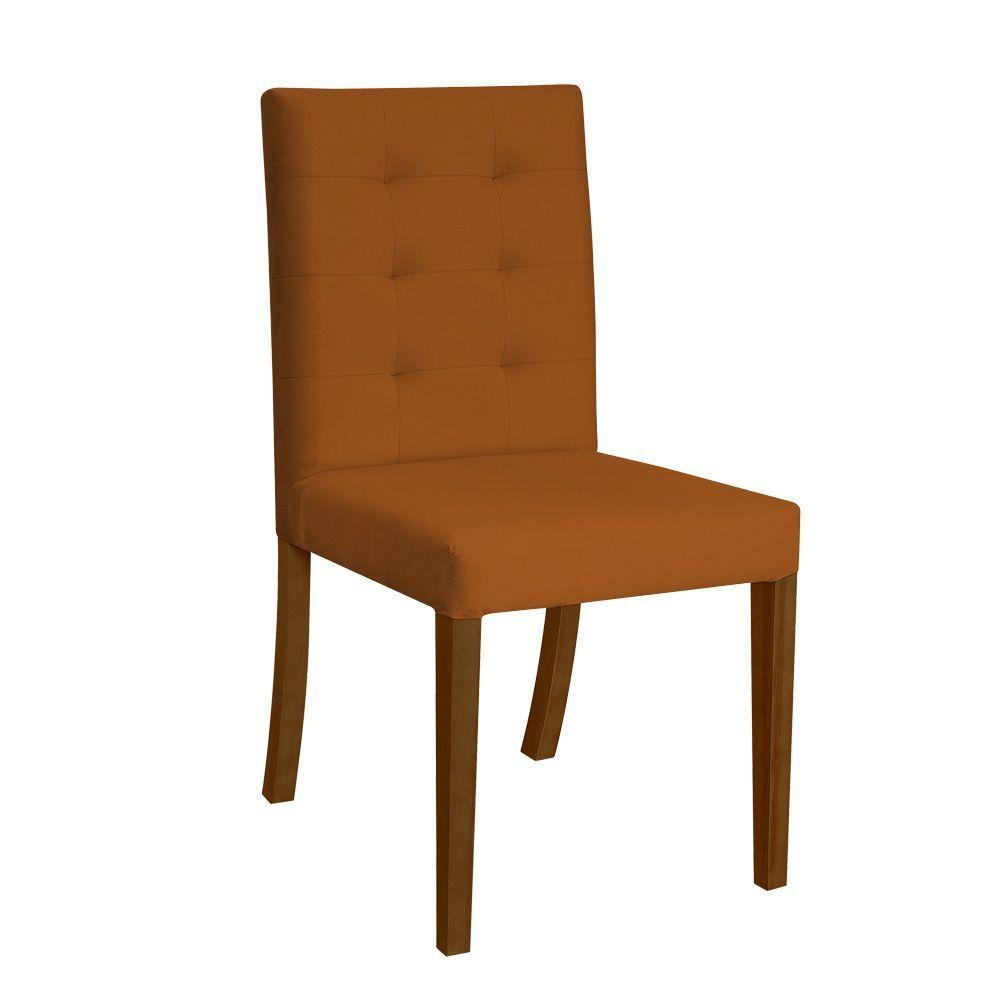 Miniatura Kit 4 Cadeiras De Jantar Modernas Estofadas Em Veludo Terracota Base Madeira Maciça Imbui Laranja