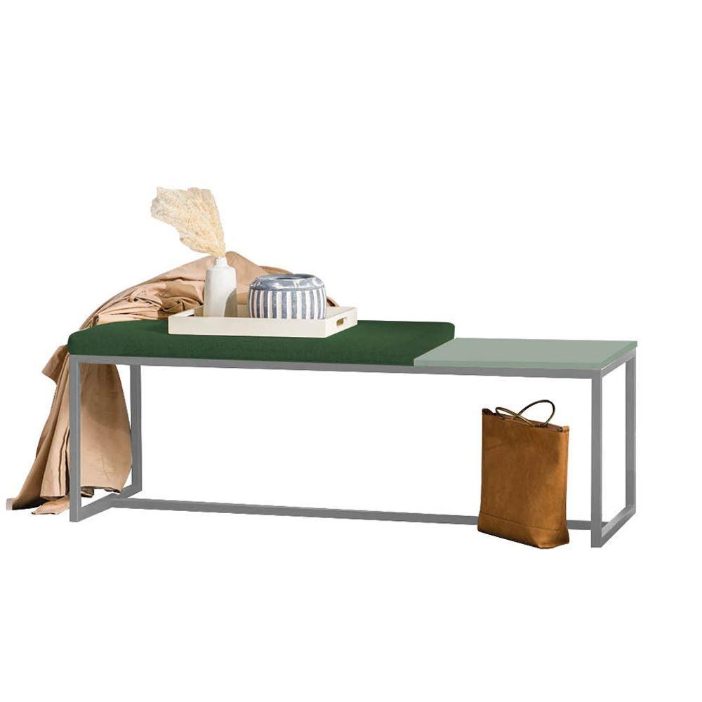 Miniatura Banco Recamier Puff London 160cm Industrial Prata Suede Verde Tampo Quadrado Mdf Verde