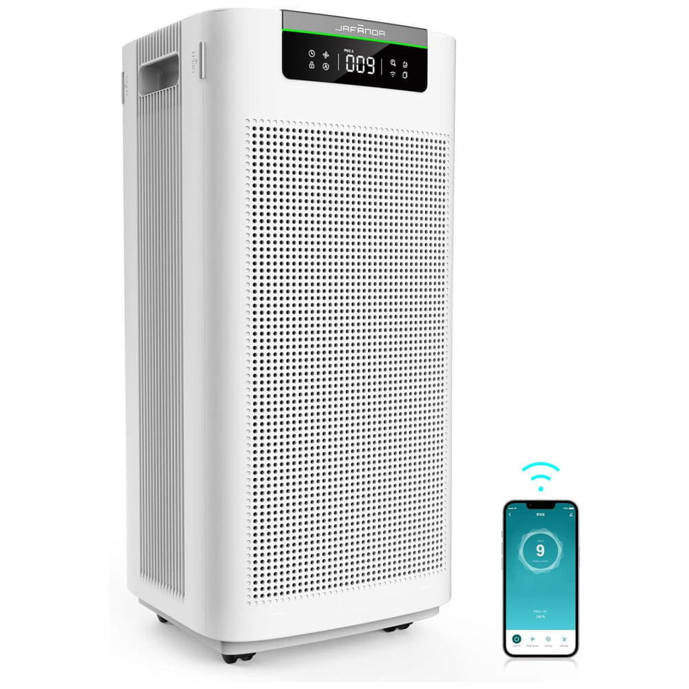 Miniatura Purificador de Ar para Ambientes até 353m² com Controle por APP e Filtro de Carvão Ativado HEPA Ture, 110V 90W, Jafnda JF888, Branco 110v
