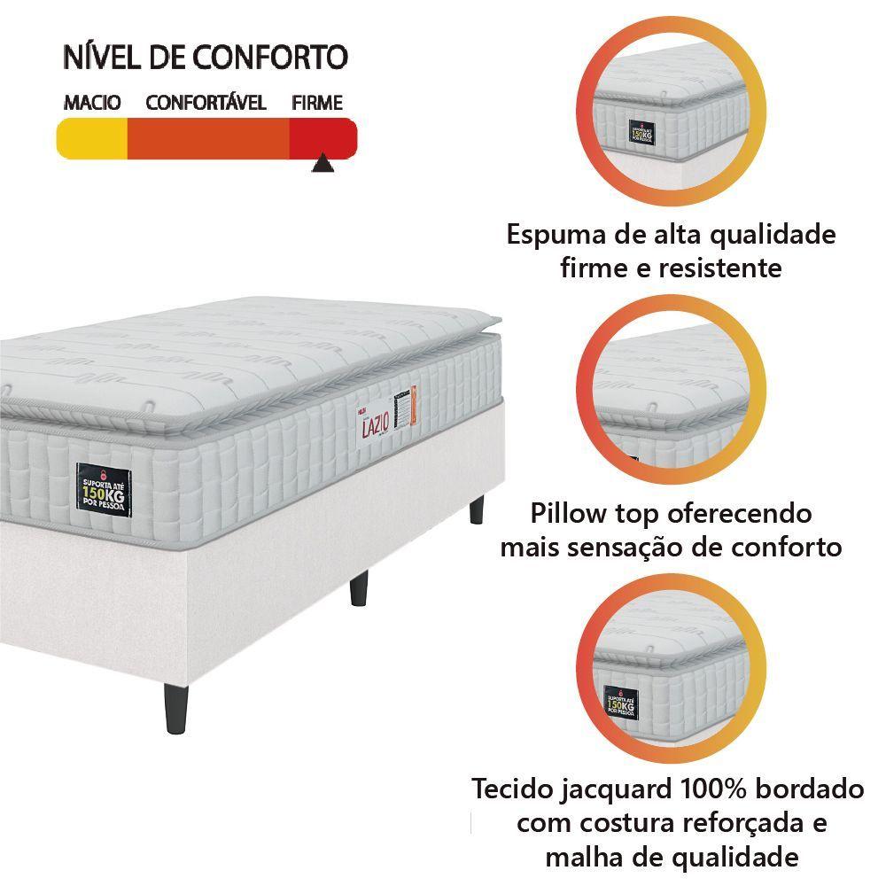 Miniatura Cama Box Colchão Solteiro Espuma D45 Lazio Pillow Top 88x188x67cm Linho Branco Hellen Branco
