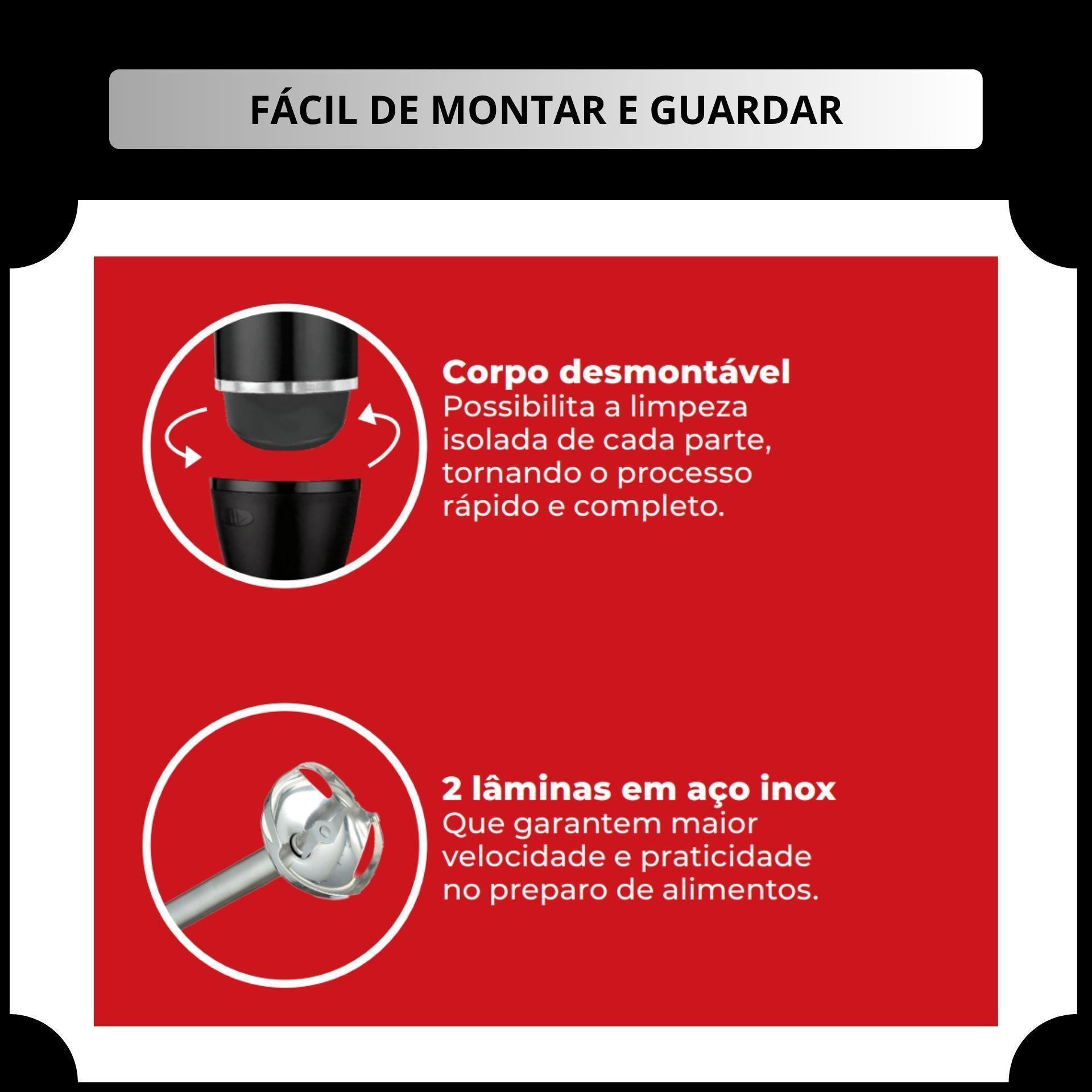 Miniatura Mixer 2X1 Turbo 110V 127V 500W Preto Processador Alimentos