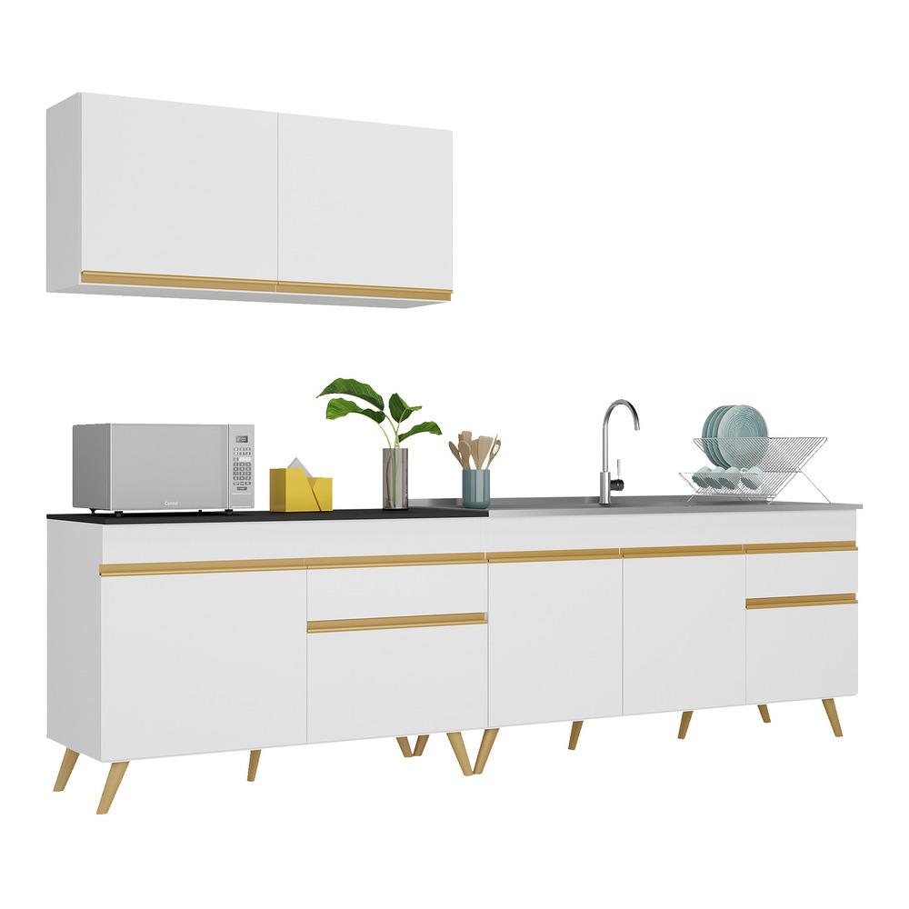 Miniatura Armário de Cozinha Compacta 270cm Veneza Multimóveis V2076 Branco/Dourado