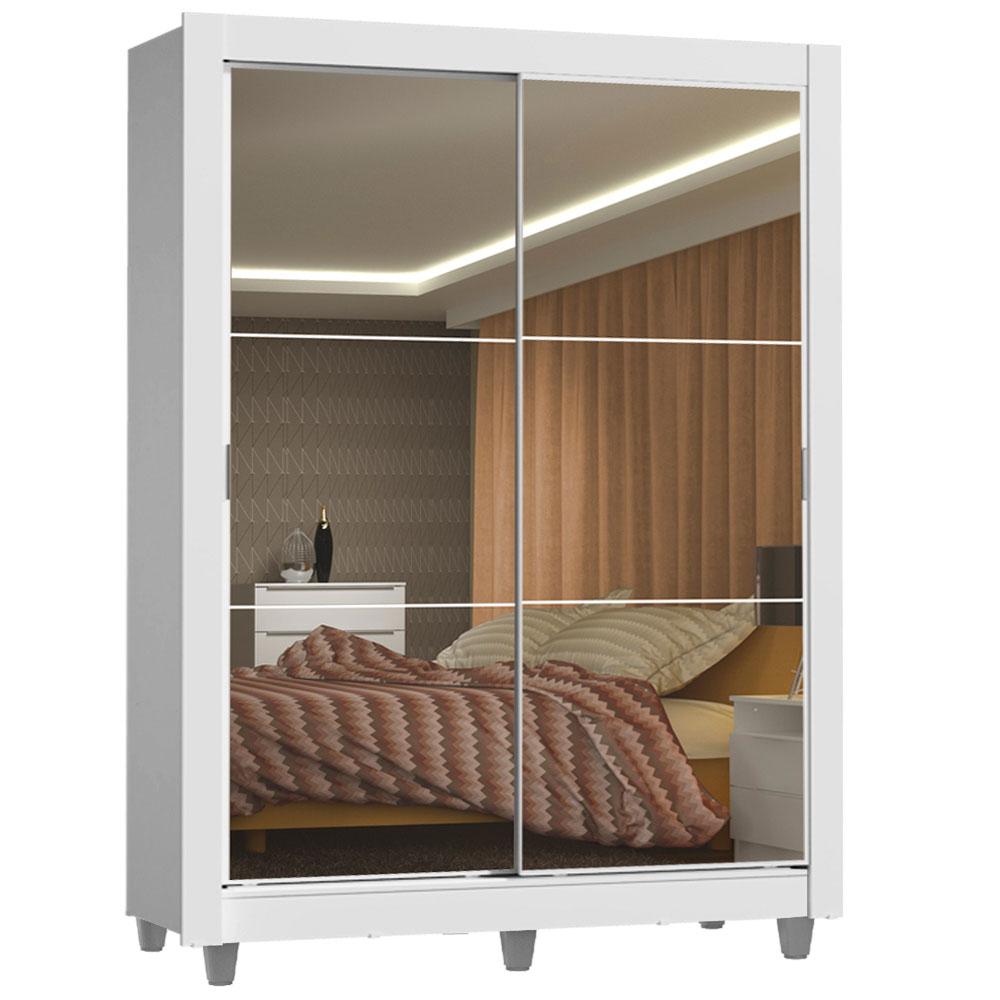 Miniatura Guarda-Roupa Solteiro Madesa Denver 2 Portas de Correr de Espelho com Pés - Branco Branco