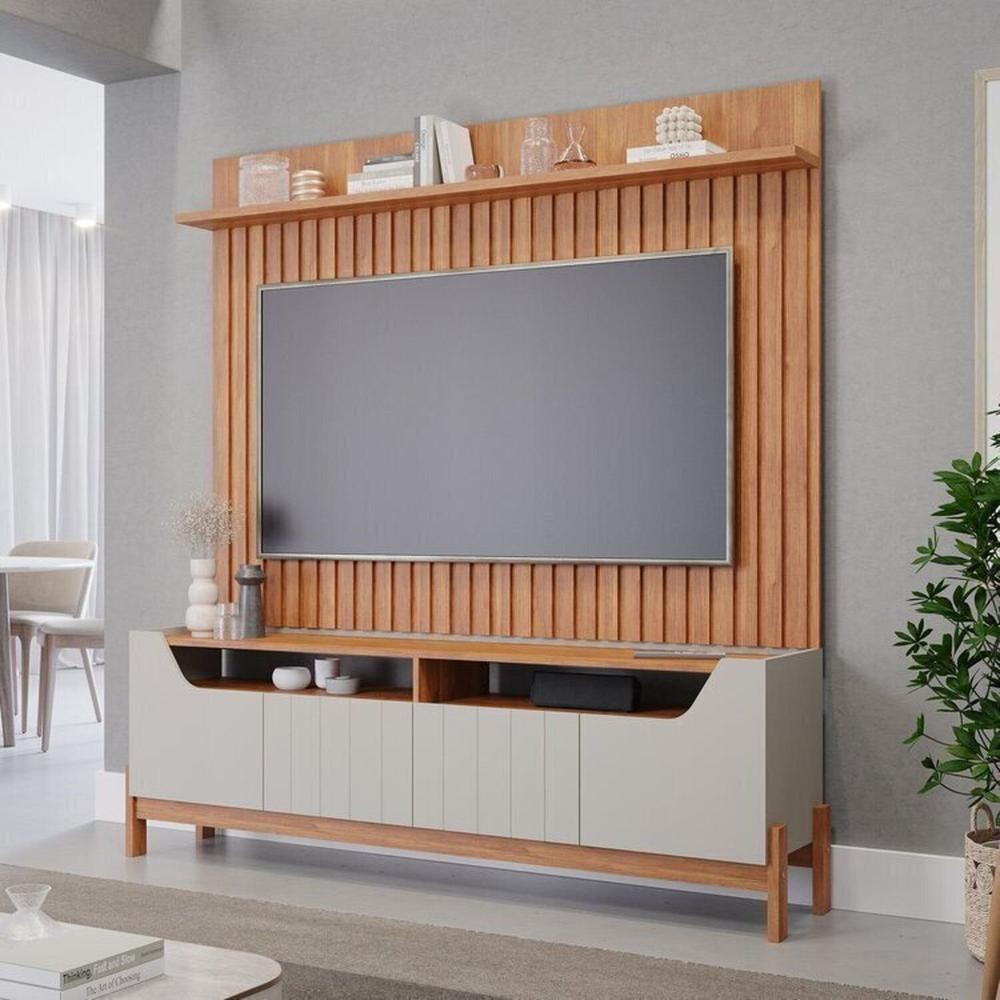 Miniatura Conjunto Rack Moema e Painel Trend para Tv de até 60 Polegadas 100% Mdf Espresso Móveis Cinamomo/Off White