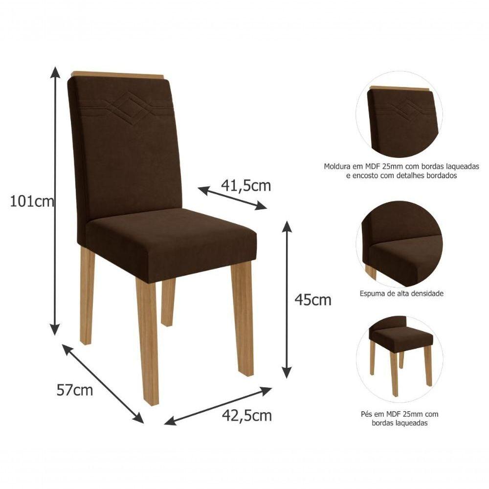 Miniatura Conjunto Sala De Jantar 130x80 Tampo Mdf/vidro 4 Cadeiras Tais Cimol Nature/offwhite/chocolate