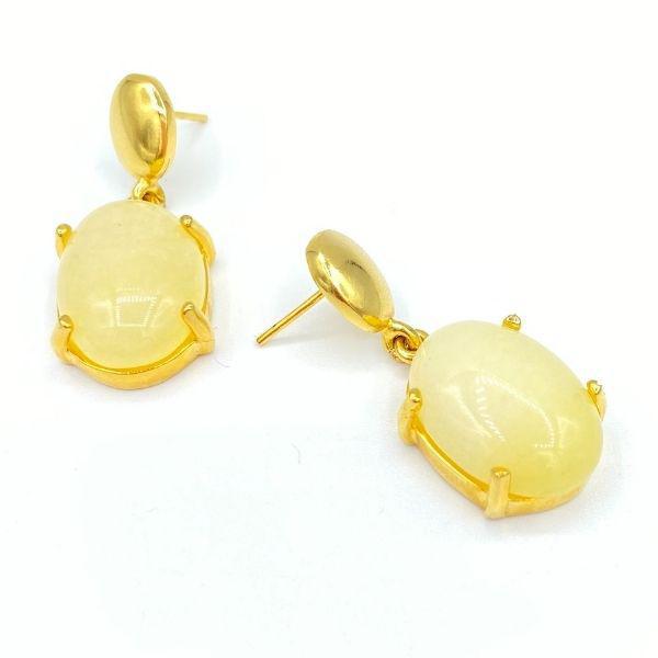 Miniatura Brinco Pedra Natural Na Cor Amarela Folheado Em Ouro 18K