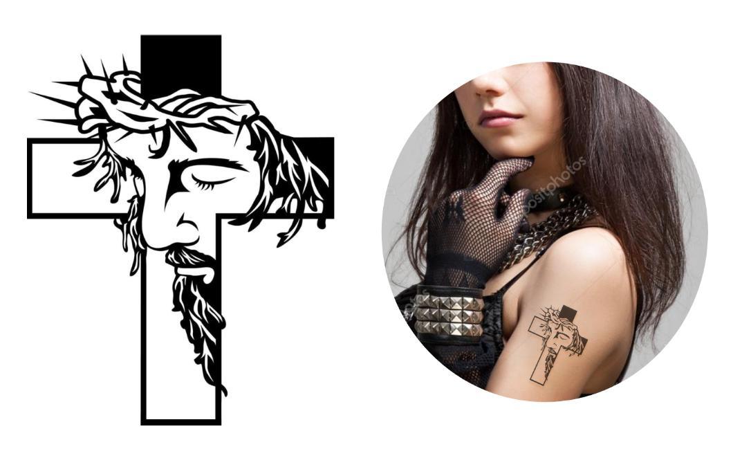 Miniatura Tatuagem Temporária Cristo Cruz Salvador Religiosa 10x6 cm
