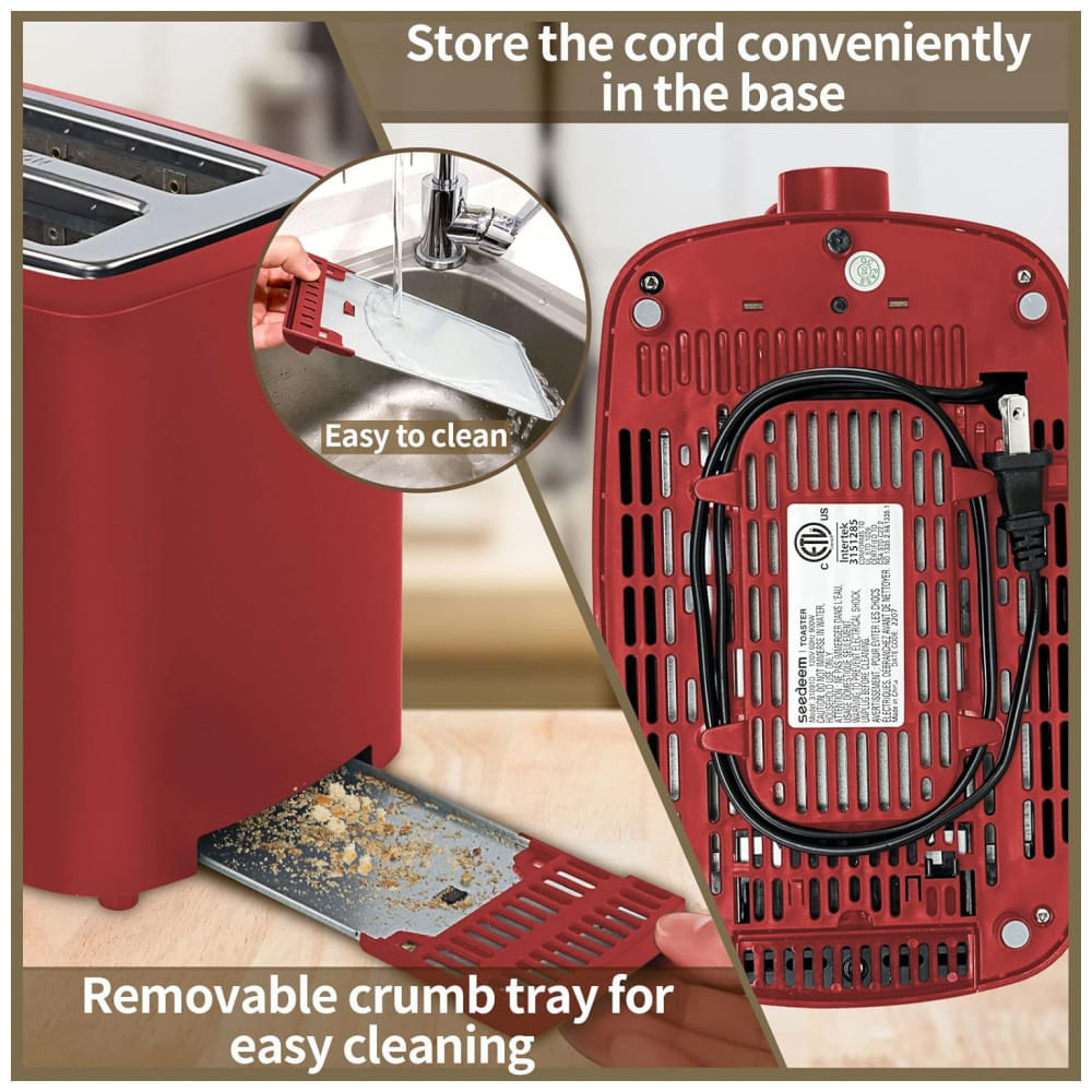 Torradeira Elétrica 2 Fatias 7 Níveis de Tostagem, Display LCD, 110V 900W, SEEDEEM, Vermelha