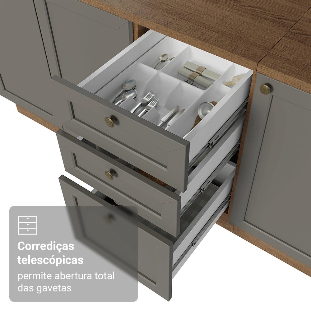 Armário de Cozinha Compacta 180 cm Rustic/Cinza Vik Madesa 01 Rustic/Cinza
