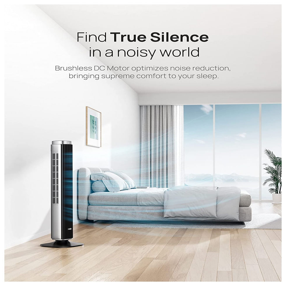 Miniatura Ventilador de Torre Dreo DR HTF005 com 9 Velocidades, Controle Remoto, Tela LED e Desligamento Automático, 110V, Cinza