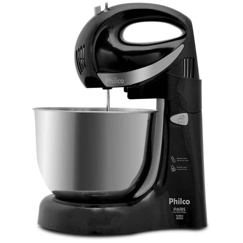 Miniatura Batedeira Philco Paris Inox Duo Mixer Turbo 2 Preta 110V