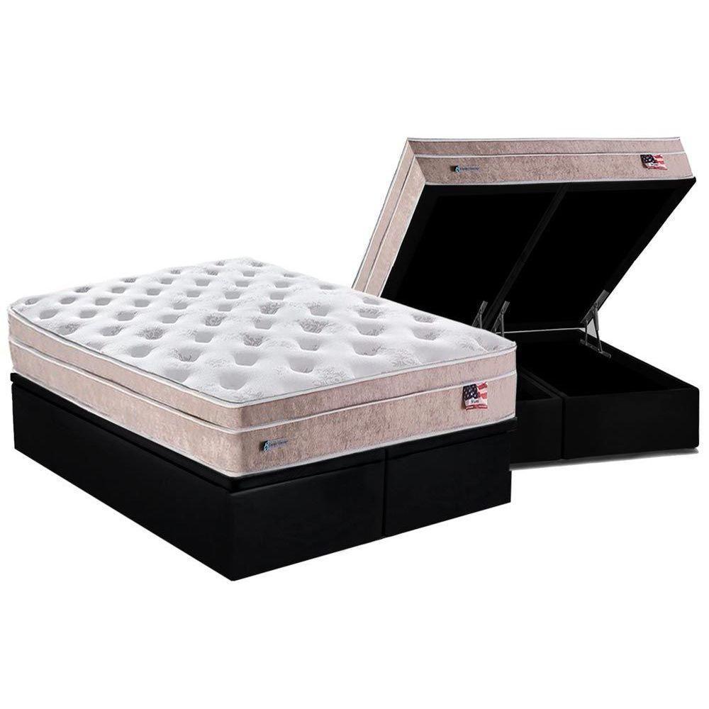 Miniatura Cama Box Baú Queen: Colchão Molas Masterpocket Ensacadas Plumatex Miami + Base Black(158X198)