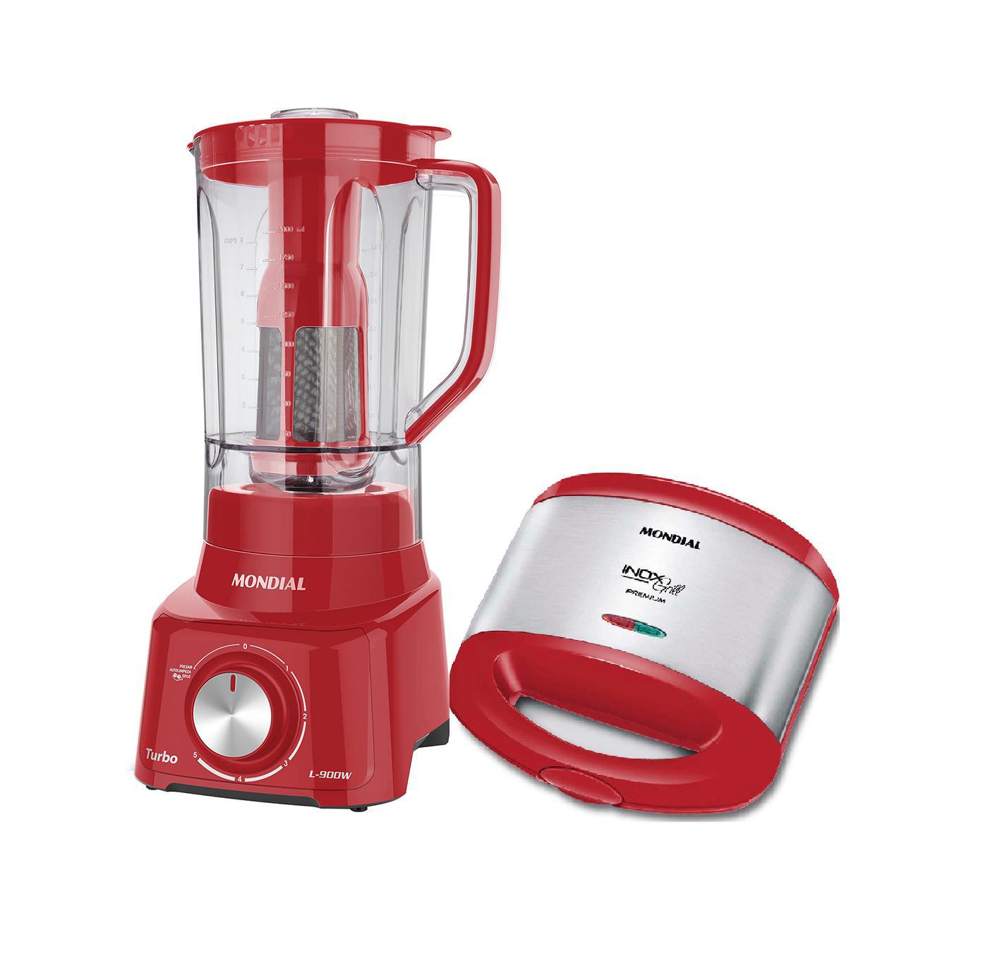Miniatura Kit Mondial Vermelho Sanduicheira E Liquidificador L900 127V
