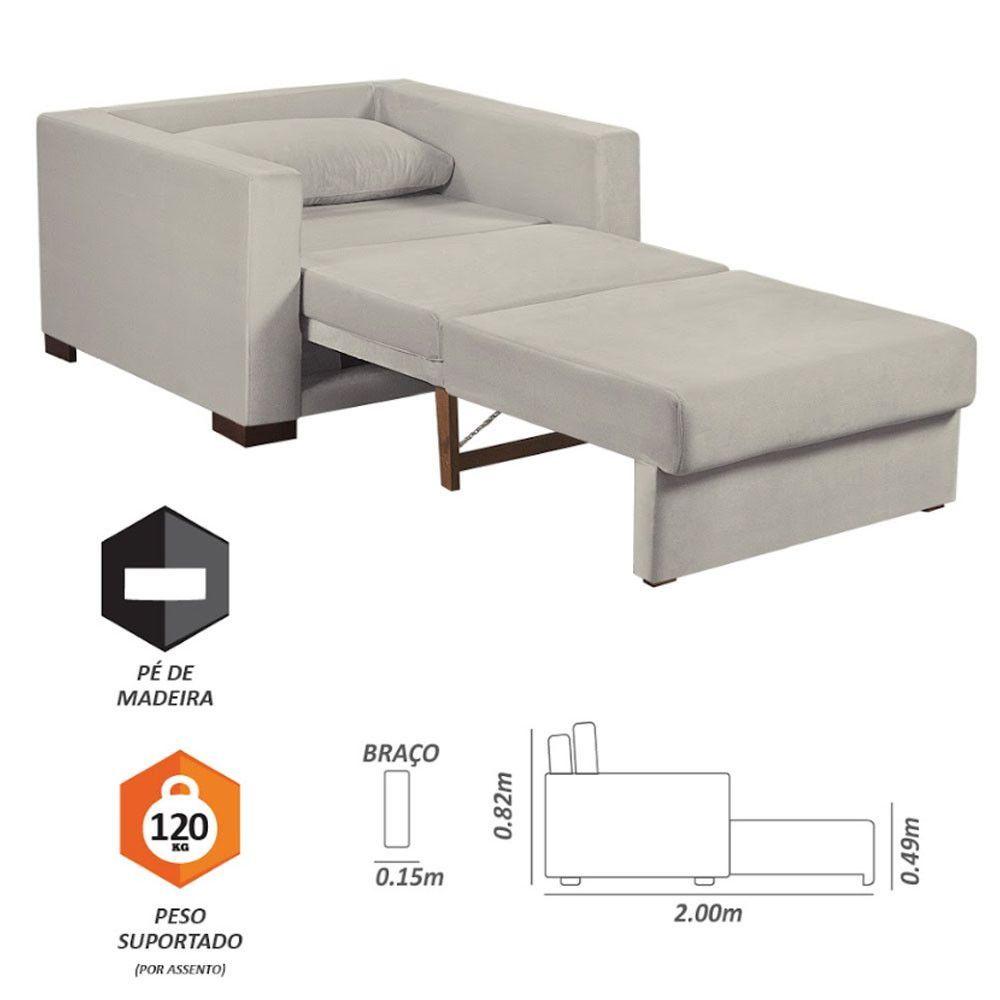 Miniatura Sofa Cama Solteiro Sofia 1 Lugar 110cm Talento Móveis Bege Claro