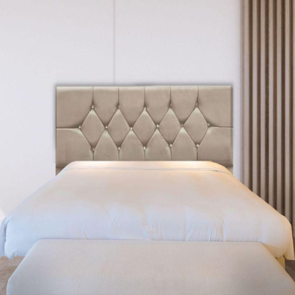 Miniatura Cabeceira Cama Box Estofada Solteiro 90 Cm Geovana Suede Bege