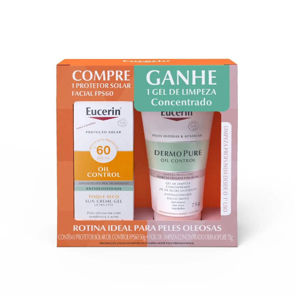 Miniatura Eucerin Protetor Solar Oil Control FPS 60 50g + Gel de Limpeza Dermopure Oil Control 75g