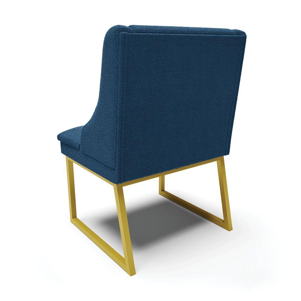 Cadeira Sala De Jantar Industrial Dourado Kit 2 Liz Bouclê Azul D03 - D'rossi