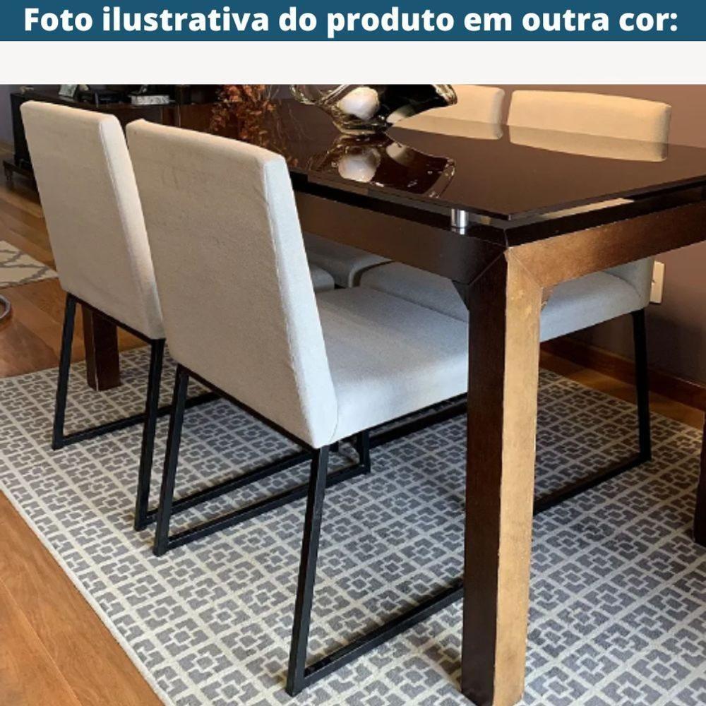 Miniatura Cadeira Yanka Daf Móveis Multilaminada Revestida Com Espuma D28 Linho Cinza Base Aço Carbono Preto