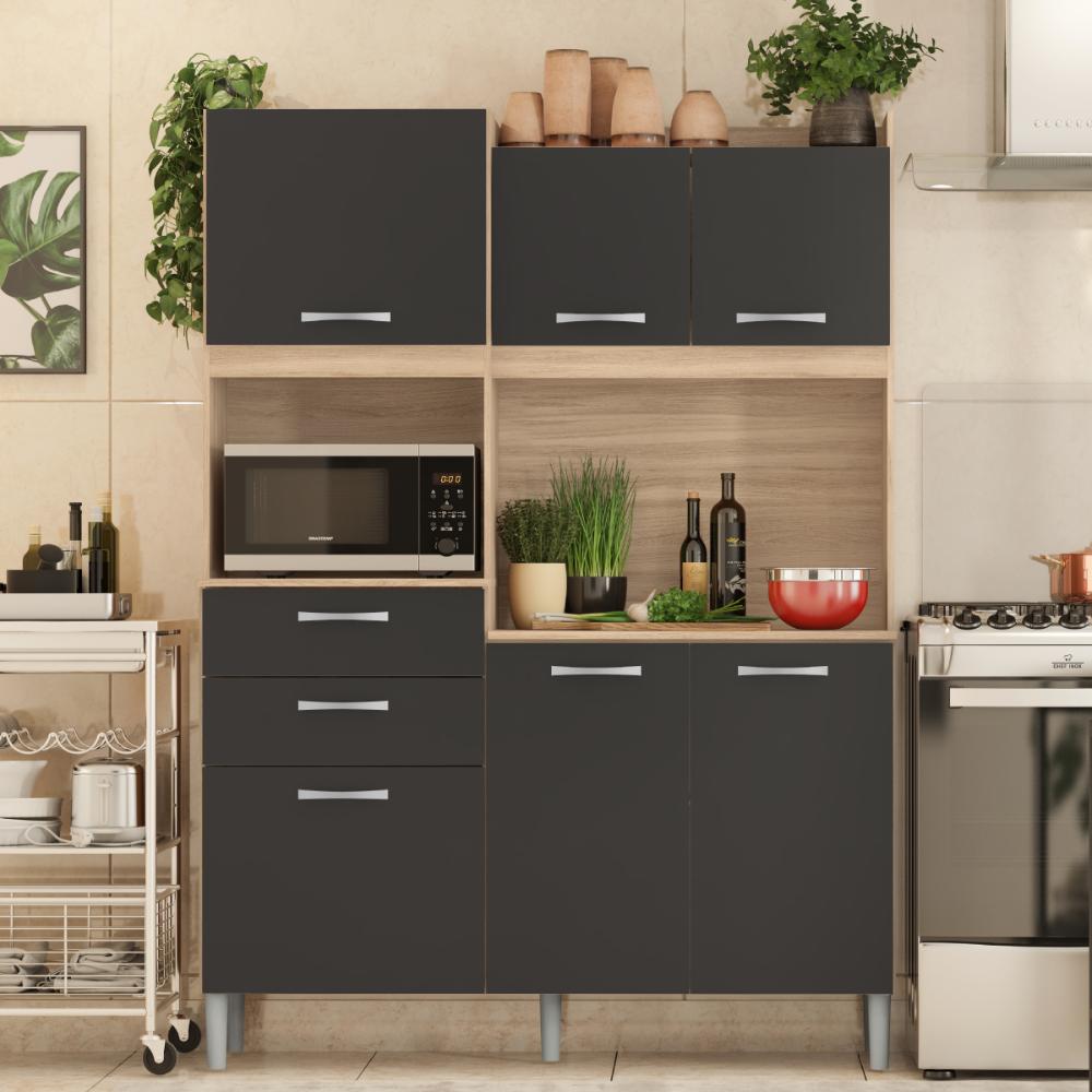 Miniatura Armario De Cozinha 6 Portas 2 Gavetas Harmonia Demobile Avena Touch/Grafito