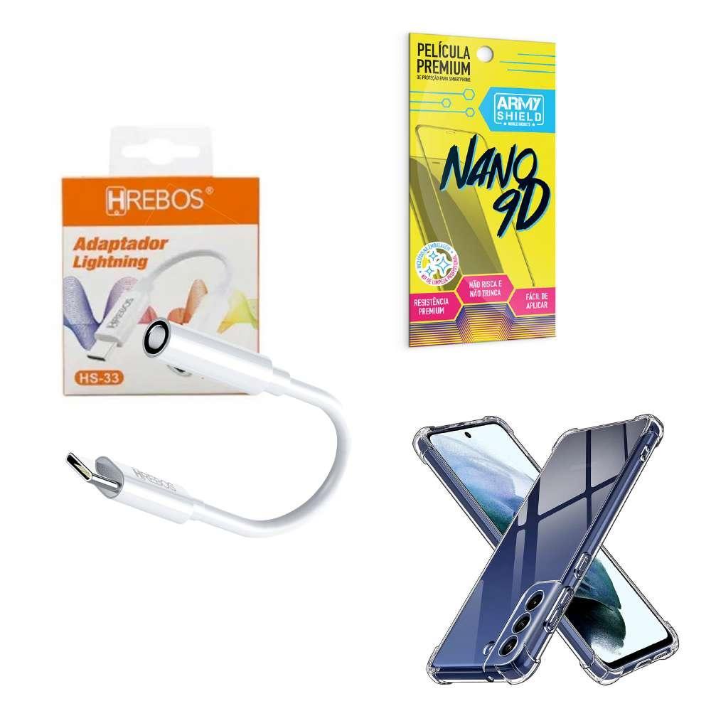 Miniatura Capinha Samsung S21Fe + Adaptador P2 P Tipo C + Película 9D