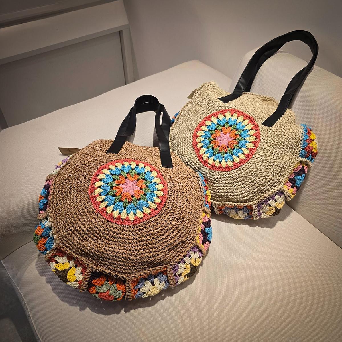 Miniatura Bolsa Artesanal Redonda Crochê Praia Verão Forrada