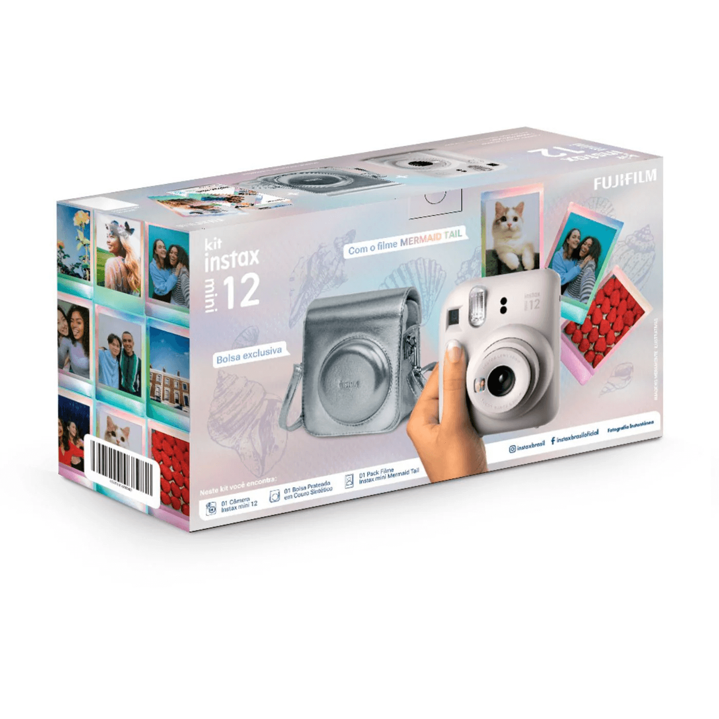 Miniatura Kit Câmera Instantânea FujiFilm Instax Mini 12 Branco Mermaid com Bolsa e Pack 10 Filmes