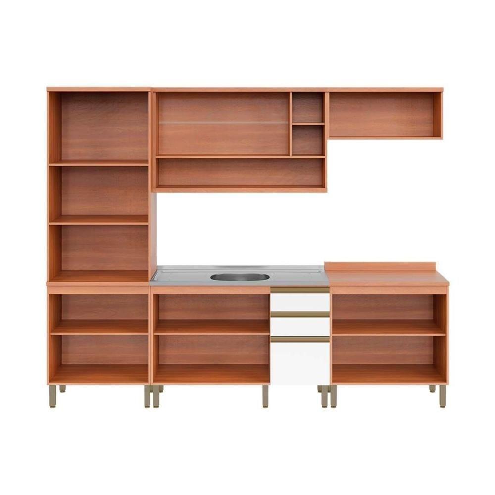 Cozinha Modulada Macadâmia 5 Peças (2aéreos+2balcões+1paneleiro) Czc25 Freijo-grafite