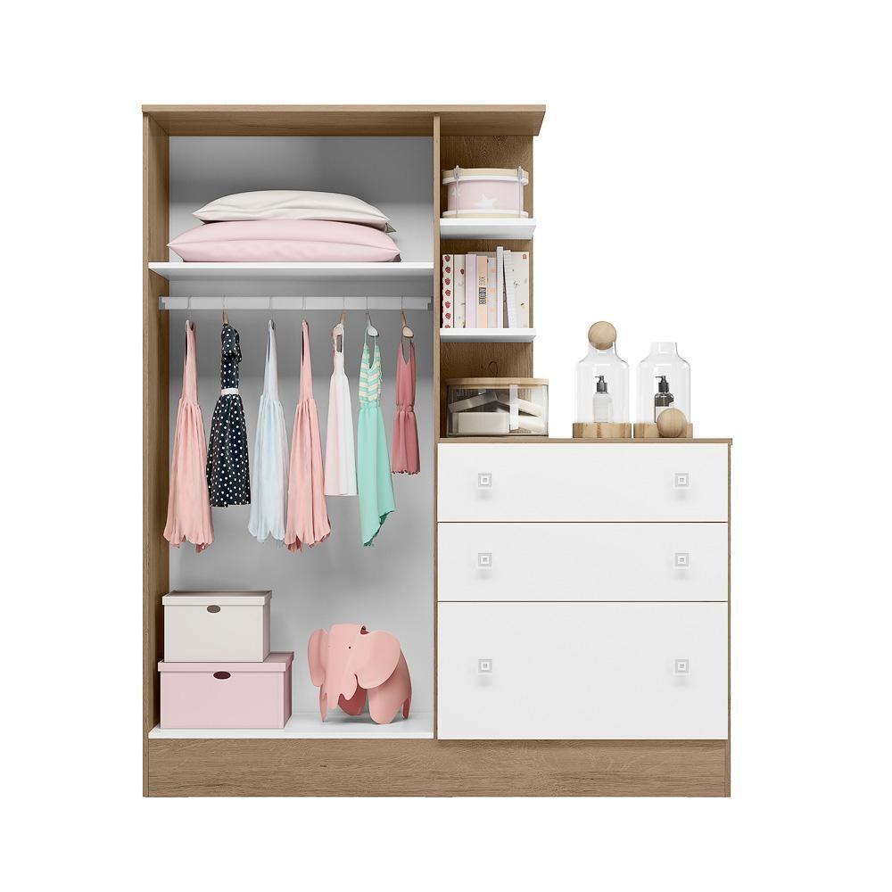 Miniatura Roupeiro Com Comoda Infantil Fermo Carvalho Rustico Branco