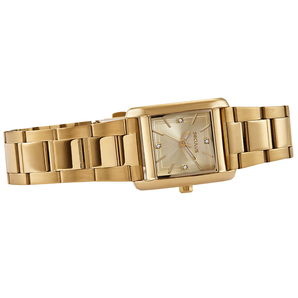 Miniatura Relógio Feminino Dourado Analógico Quadrado