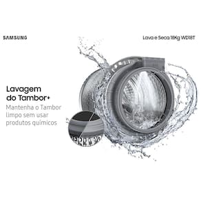 Lava e Seca Samsung Smart WD18T com AI Wash, Digital Inverter e Ecobubble Black Inox - 18/10 kg 110V
