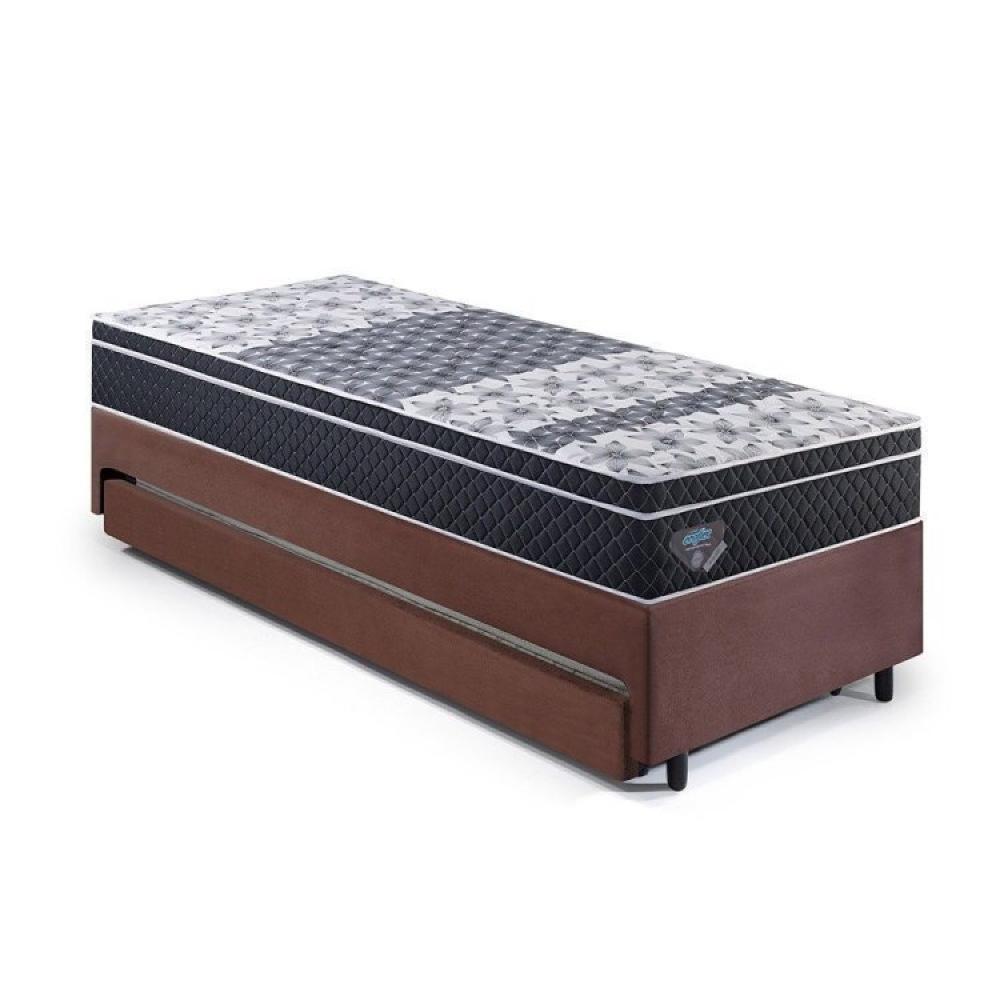 Miniatura Bicama Box Solteiro King com Colchão Gran Sleep Ecoflex Molas Verticoil Suede 96x203cm Marrom