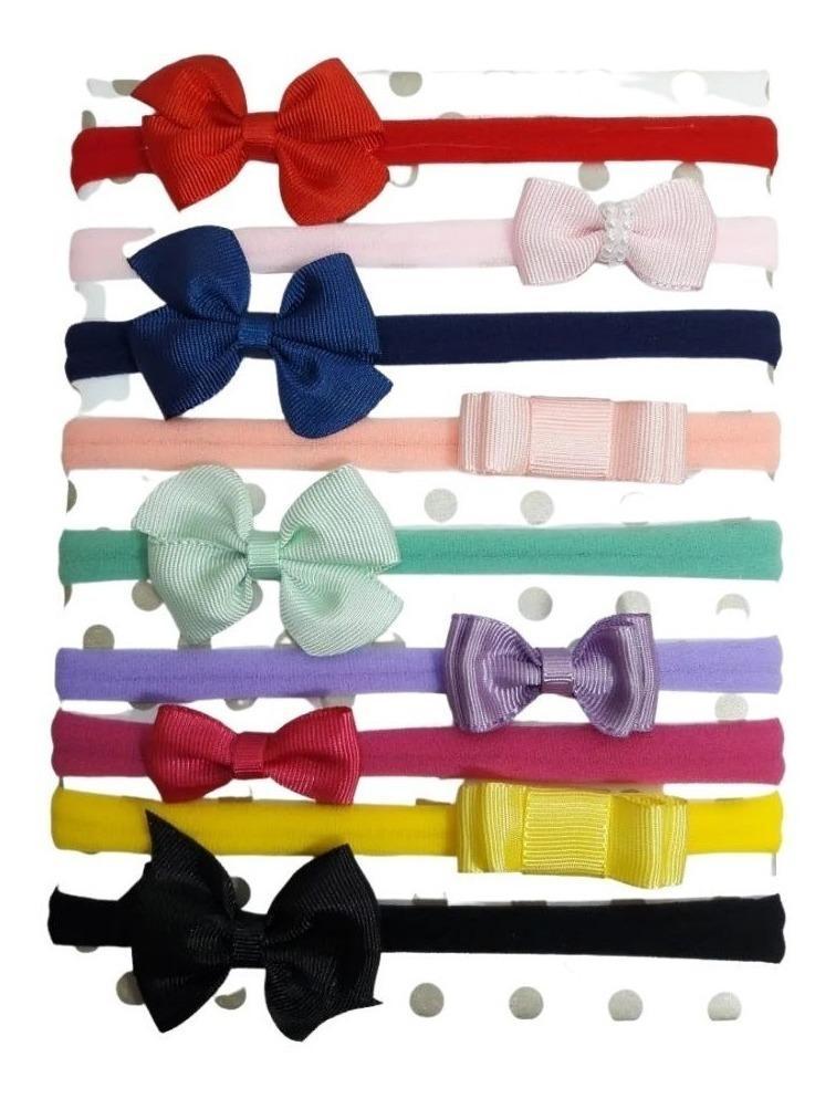 Miniatura Tiara De Bebe Menina Kit Faixas Meia De Seda 9 Laços Rn