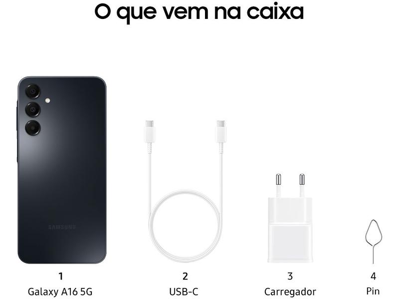 Smartphone Samsung Galaxy A16 128GB Preto 4GB RAM 6,7" FHD+ Câm Tripla de até 50MP + Selfie 13MP Bateria 5000mAh