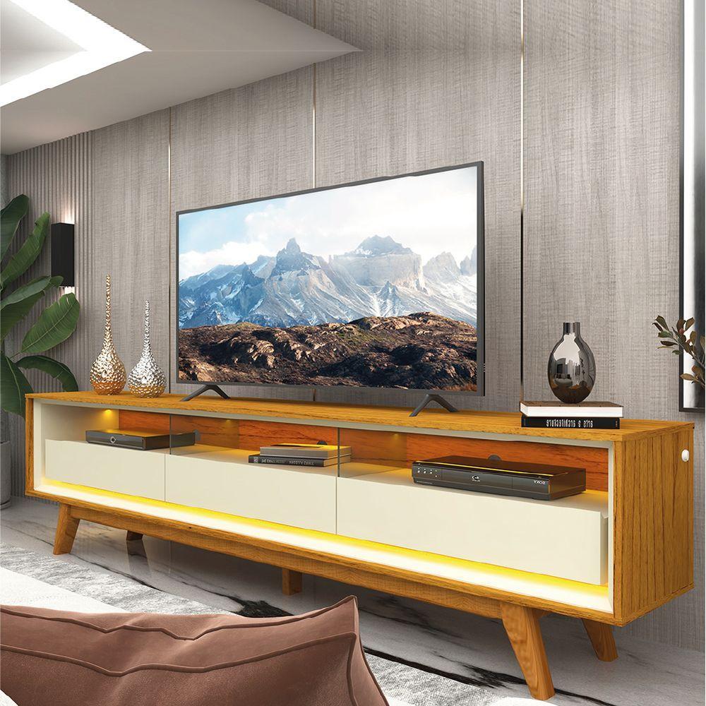 Miniatura Rack Bancada Para Tv Até 90 Polegadas Com Led Requinte Madeirado/off White Gelius Natura/off