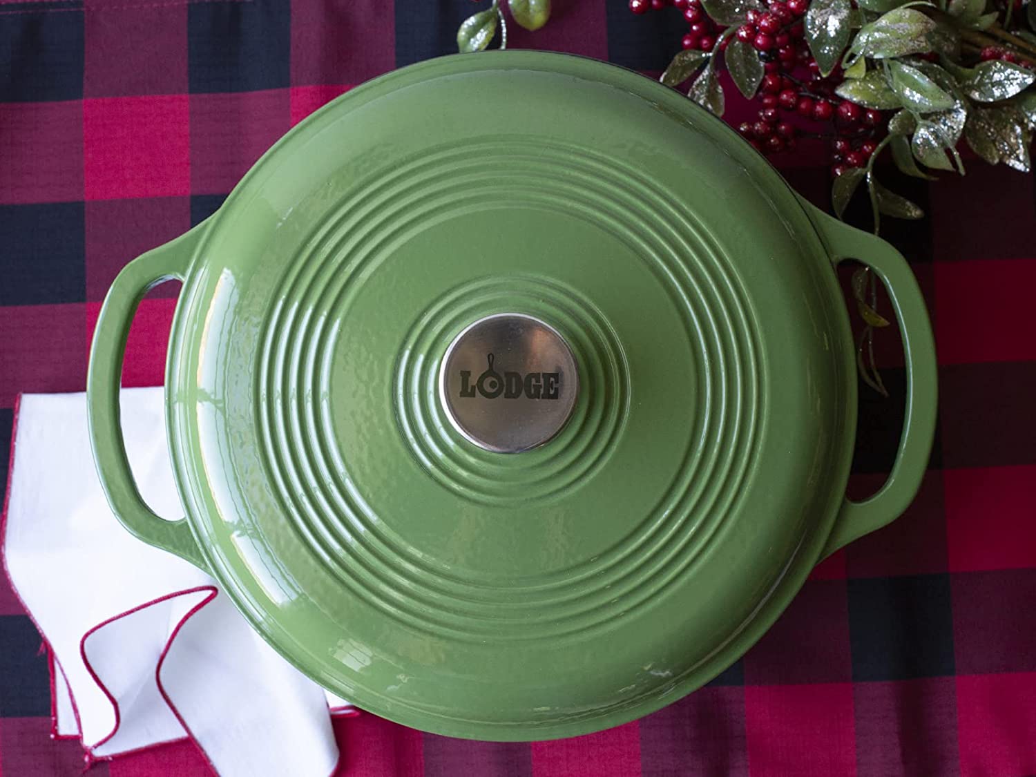 Miniatura Lodge Panela de Ferro Fundido 6 Litros Forno Holandês Esmaltado e Antiaderente Verde
