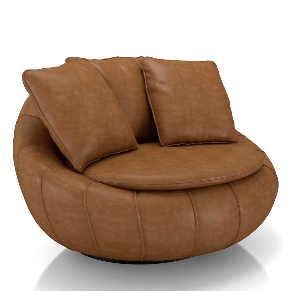 Miniatura Poltrona Decorativa Redonda Giratória Com Almofadas Saphire M22 Sintético Caramelo - Mpozenato
