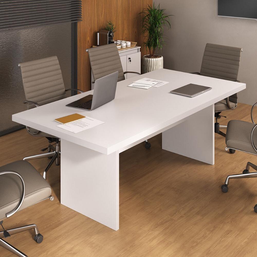 Mesa De Escritório 200cm Para Reunião Com Tampo 30mm Multimóveis CR25281 Branco