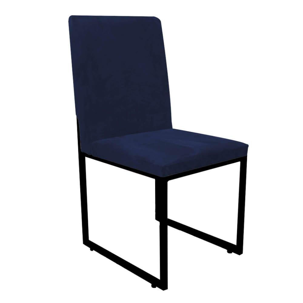 Miniatura Kit 03 Cadeira De Jantar Office Sttan Sala Ferro Preto Corino Azul Marinho - Ahazzo Móveis