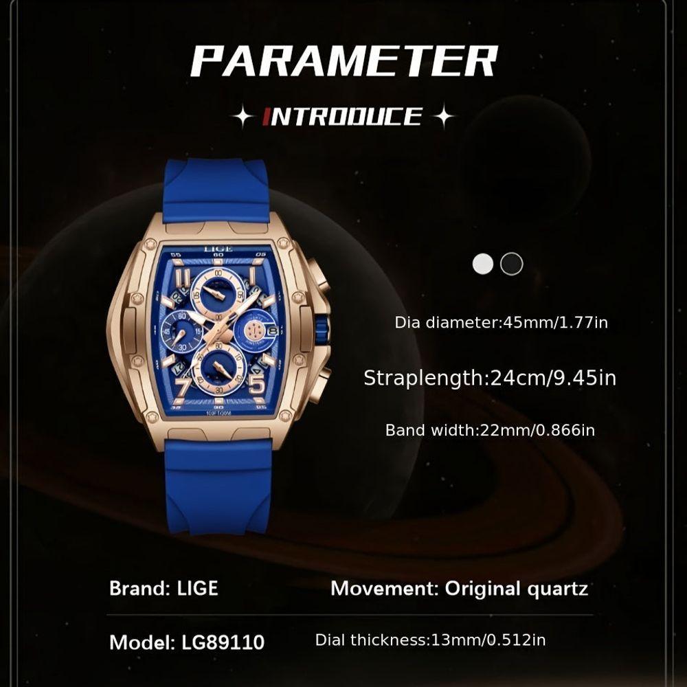 Miniatura Relógio Lige Wine Cask Masculino Multifuncional à Prova D'água Azul