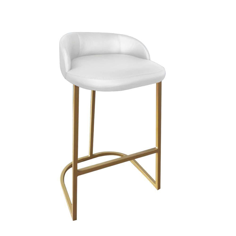 Miniatura Banqueta Betyna Com Encosto Alta Cozinha Bar Balcão Ferro Dourado Sintético Branco - Amey Decor