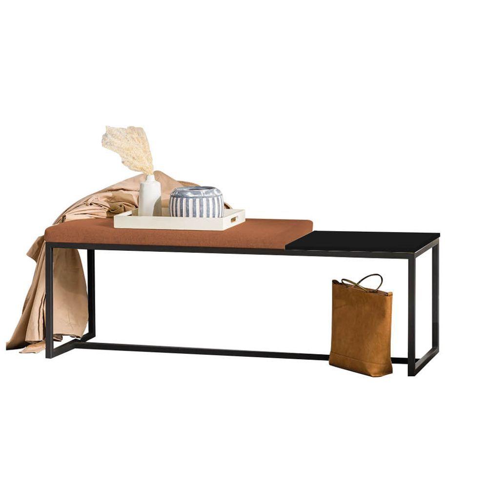 Miniatura Banco Recamier Puff 160cm Industrial Preto Suede Terracota Tampo Quadrado Mdf Preto