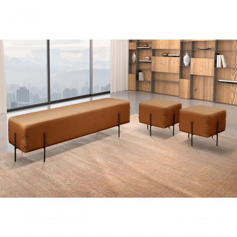 Miniatura Recamier Banco Eros Luxo Preto Castellar Móbile Corino Caramelo Corino Caramelo