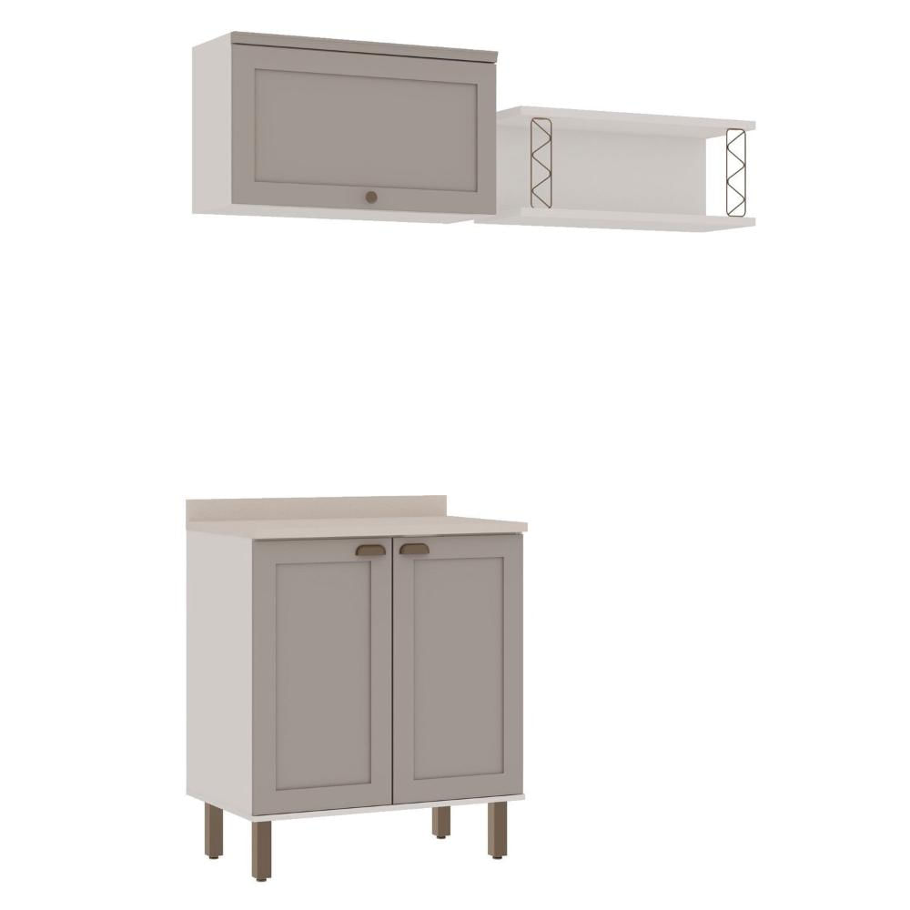 Kit Área de Serviço Acquaflex 100% Mdf com Armário, Balcão e Nicho com Metalon Branco/Fendi