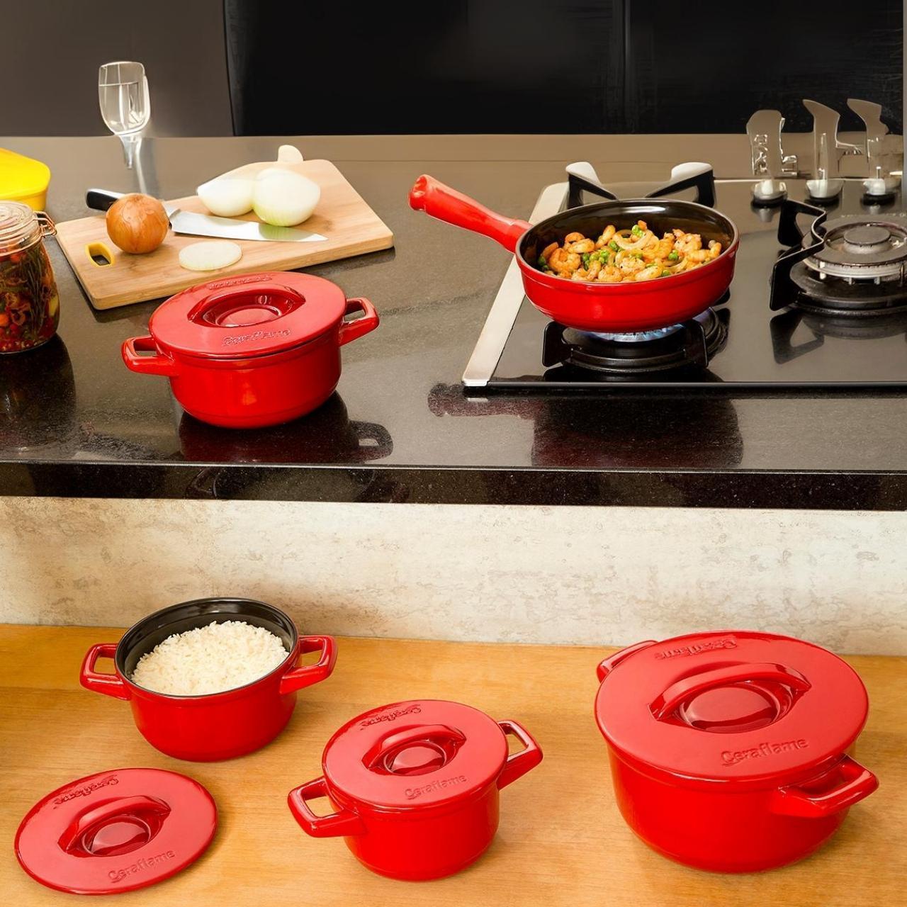 Miniatura Jogo De Panelas Cerâmica 4 Pçs Pomodoro Duo + Ceraflame