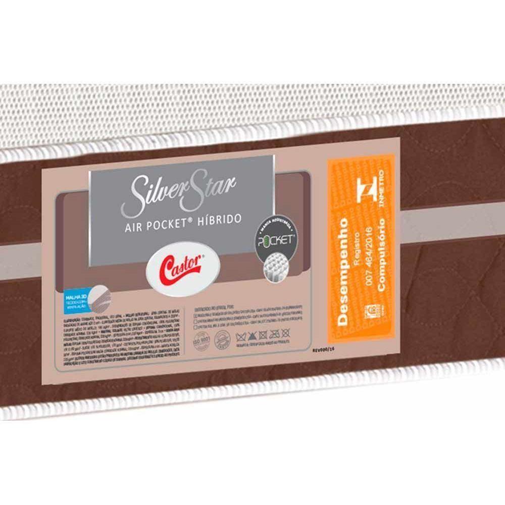 Cama Box King: Colchão Molas Pocket Ensacadas Castor Silver Star Air Híbrido + Base Marrom(193X203)
