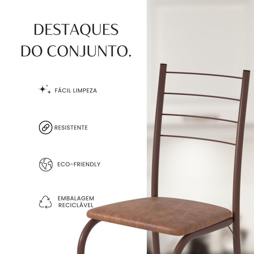 Conjunto Sala de Jantar Mesa Quadrada 70x70cm Tampo Madeira Mdp 4 Cadeiras Rio C. Marrom / Marrom