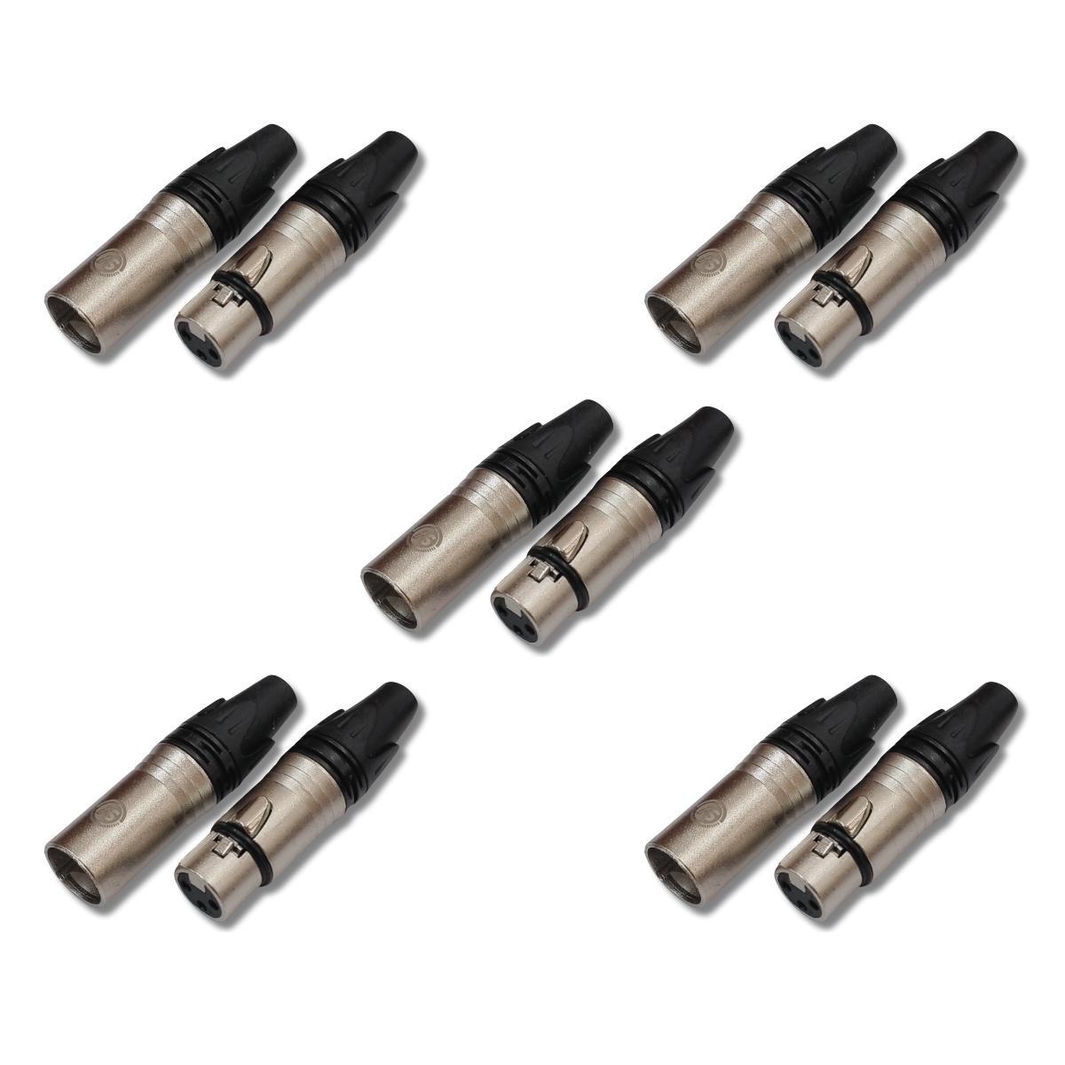 Miniatura Kit 5 Plug Xlr Macho + 5 Plug Xlr Fêmea Xl03 Robusto Sv