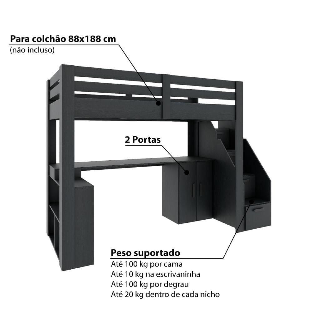 Miniatura Cama Alta Star Plus Office Gamer Casatema Preto