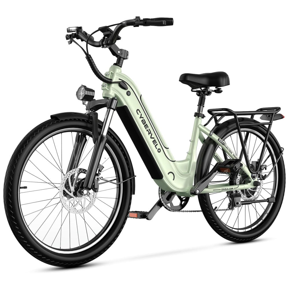 Miniatura Bicicleta Elétrica Cybervelo EK7 1000W, 128 km de autonomia, suspensão ajustável, tela LCD, 26", verde