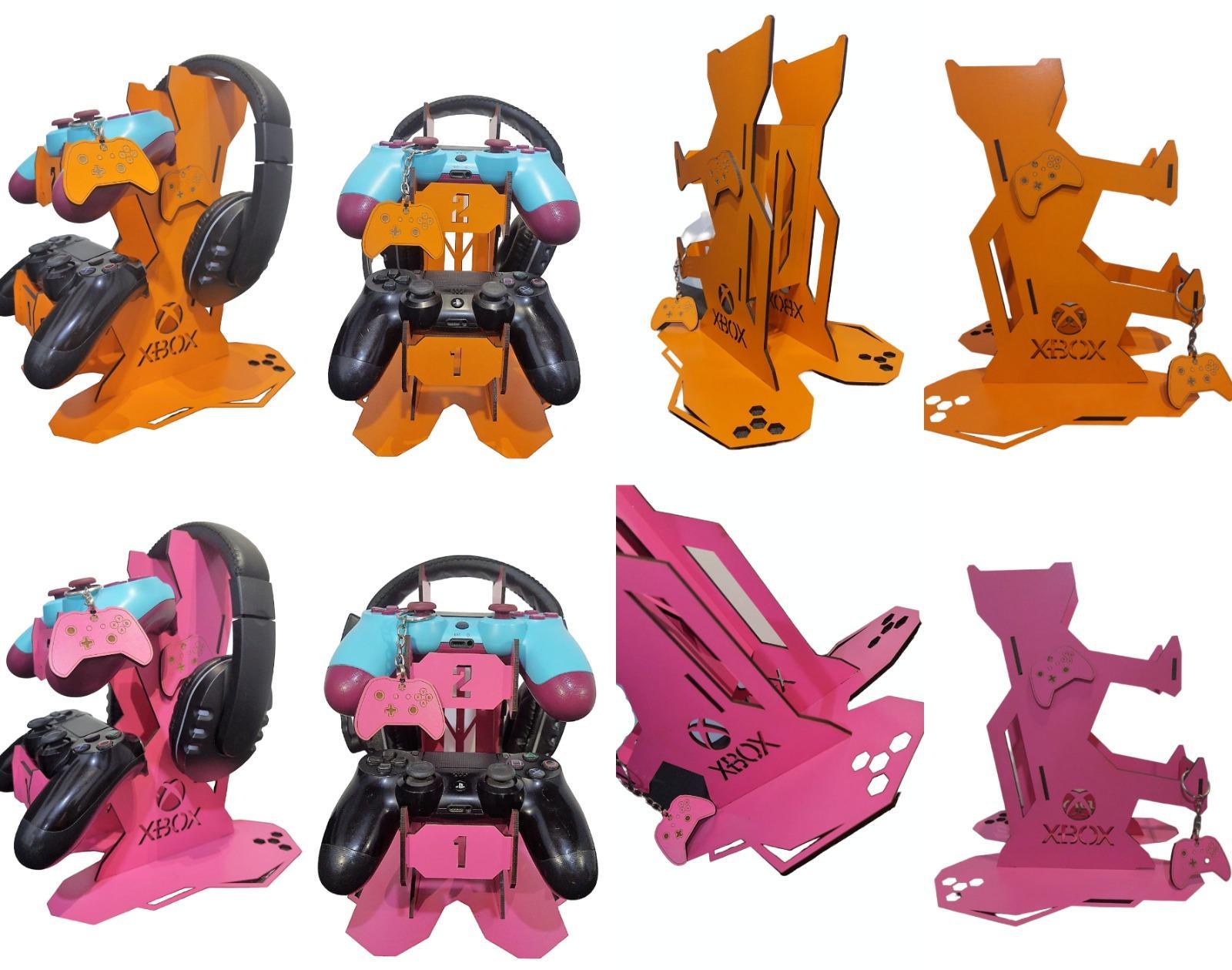 Miniatura Suporte 2 Controles Headset Xbox + Chaveiro MDF Rosa